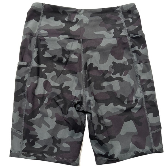 Firstway NWT High Waist Gray Camo Athletic Biker Shorts Side Pockets Size-M - Picture 4 of 6